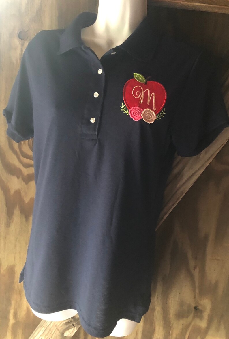 Monogrammed teacher polo shirt personalized school polo apple | Etsy