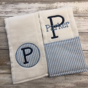 Personalized burp cloths Baby boy gift set Monogrammed burp cloth set cloth diaper butp cloths boys seersucker burpcloths