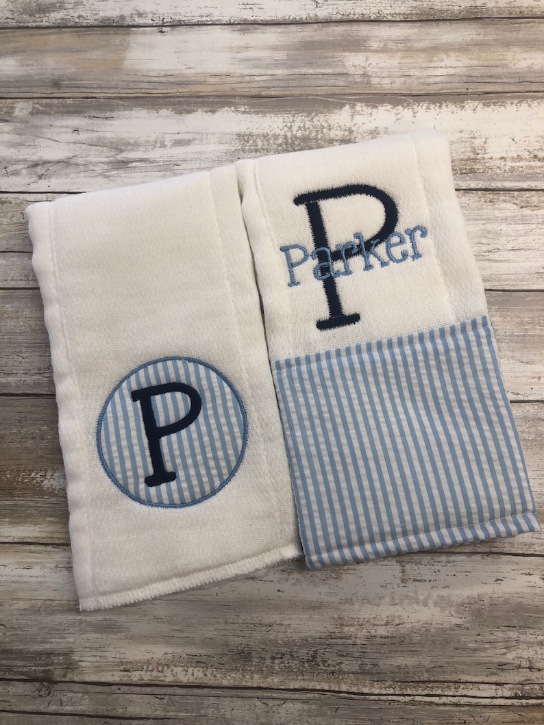 Personalized Burp Cloths Baby Boy Gift Set Monogrammed Burp Etsy