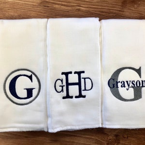 Monogrammed burp cloth set Set of 3 Monogrammed burp cloths PICK your own Thread colors personalized burp cloths boy girl unisex image 2