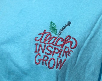 School/teacher apple appliquéd t-shirt teach inspire grow shirt