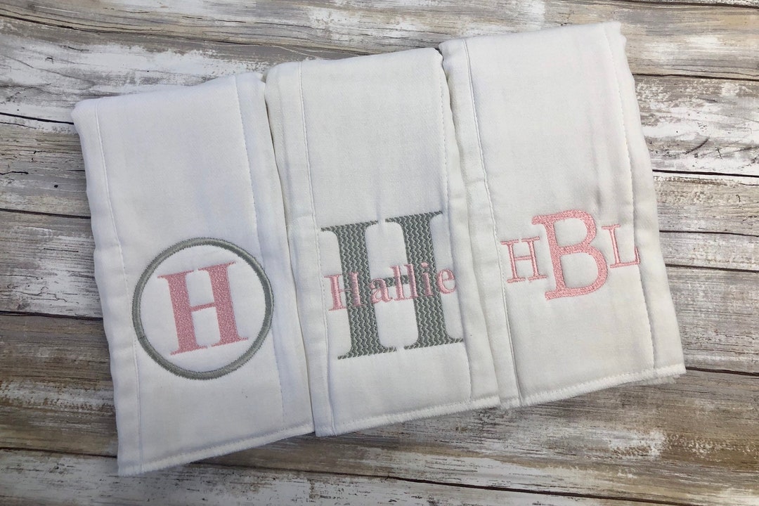 Monogrammed Burp Cloth Set Set of 3 Monogrammed Burp Cloths PICK Your
