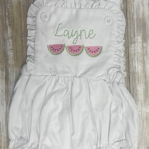 Watermelon ruffled sunsuit girls ruffled bubble sunsuit personalized watermelon sunsuit