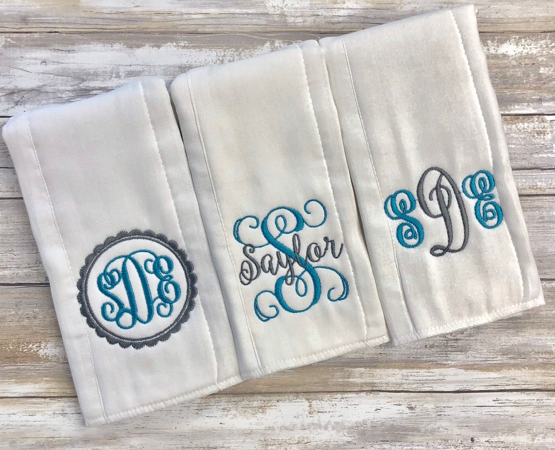 Monogrammed Burp Cloth Set Set of 3 Monogrammed Burp Cloths Etsy