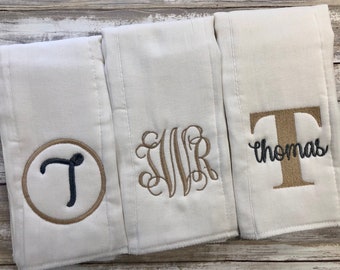 Monogrammed burp cloth set Set of 3 Monogrammed burp cloths PICK  your own Thread colors personalized burp cloths boy girl unisex