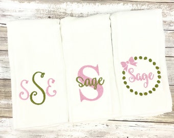 Monogrammed burp cloth set Set of 3 Monogrammed burp cloths PICK  your own Thread colors personalized burp cloths boy girl unisex