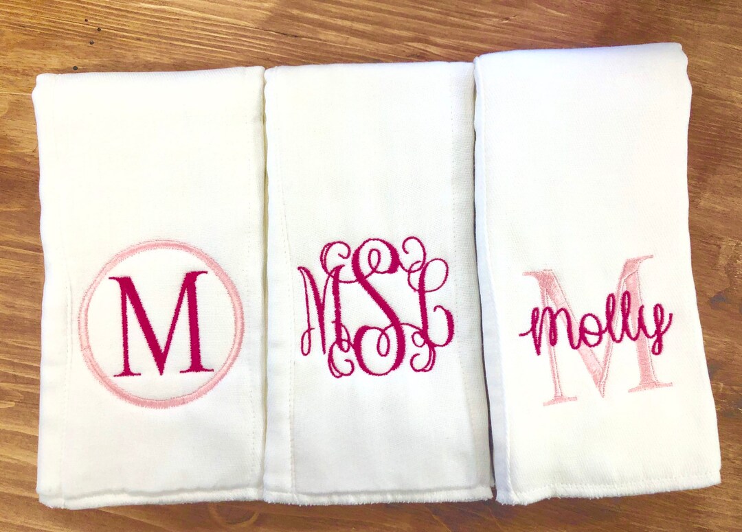 Monogrammed Burp Cloth Set Set of 3 Monogrammed Burp Cloths PICK Your