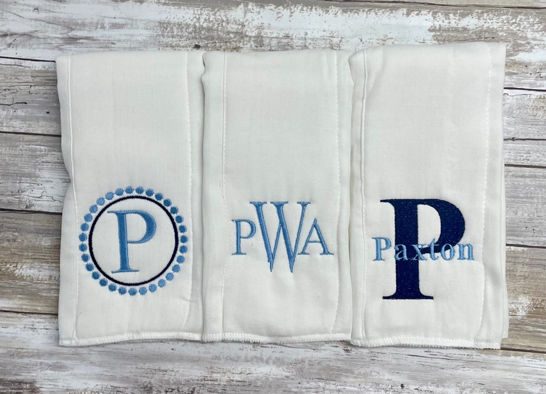 Monogrammed Burp Cloth Set Set of 3 Monogrammed Burp Cloths PICK Your