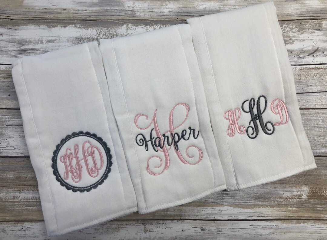 Monogrammed Burp Cloth Set Set of 3 Monogrammed Burp Cloths PICK Your