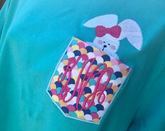 Easter Monogrammed women's t-shirt bunny pocket personalized shirt