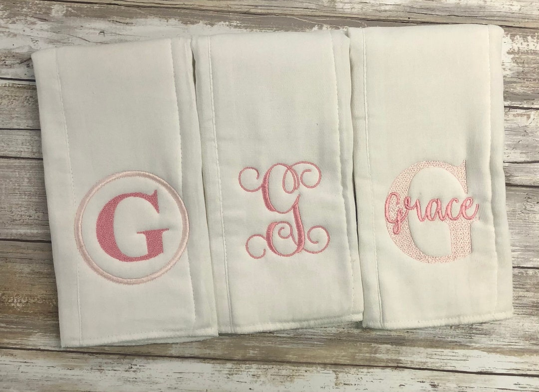 Monogrammed Burp Cloth Set Set of 3 Monogrammed Burp Cloths PICK Your
