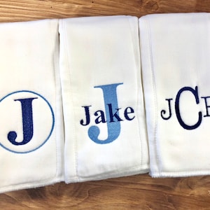 Monogrammed burp cloth set Set of 3 Monogrammed burp cloths PICK your own Thread colors personalized burp cloths boy girl unisex image 1