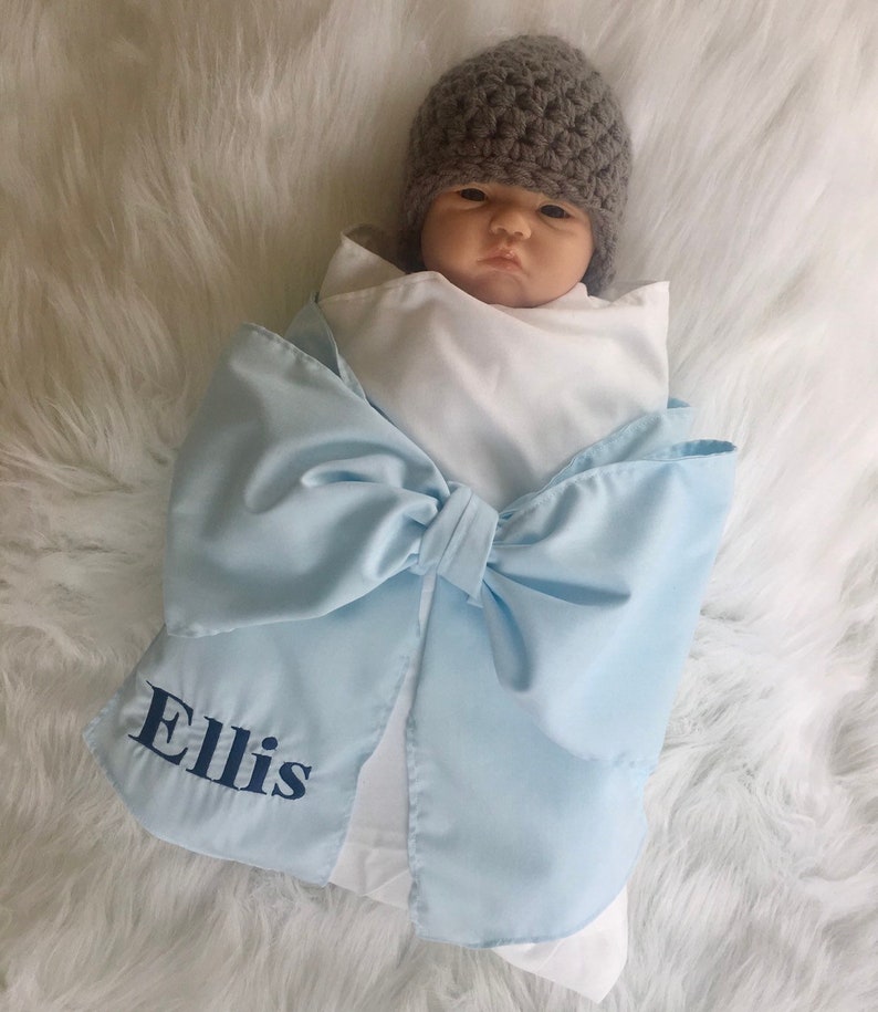 Monogrammed bow swaddle blanket personalized lavendar big bow Etsy