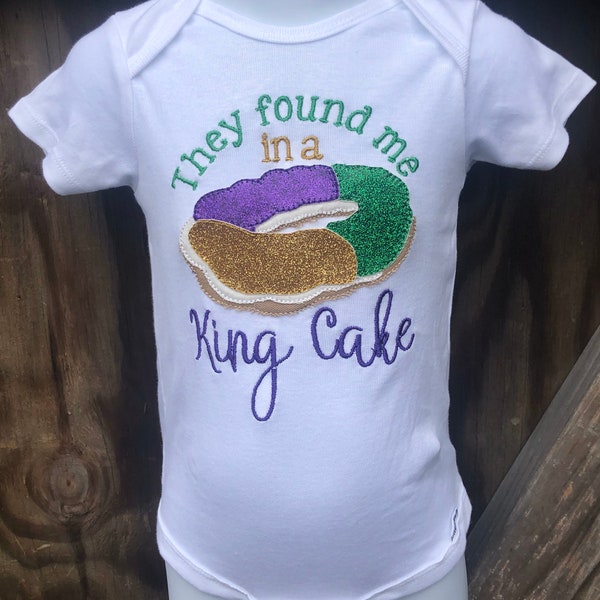 MARDI GRAS they found me in a king cake bodysuit Mardi Gras appliquéd bodysuit king cake