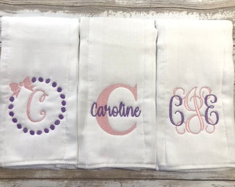 Monogrammed burp cloth set Set of 3 Monogrammed burp cloths PICK  your own Thread colors personalized burp cloths boy girl unisex