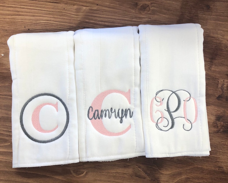 Monogrammed burp cloth set Set of 3 Monogrammed burp cloths PICK your own Thread colors personalized burp cloths boy girl unisex image 9