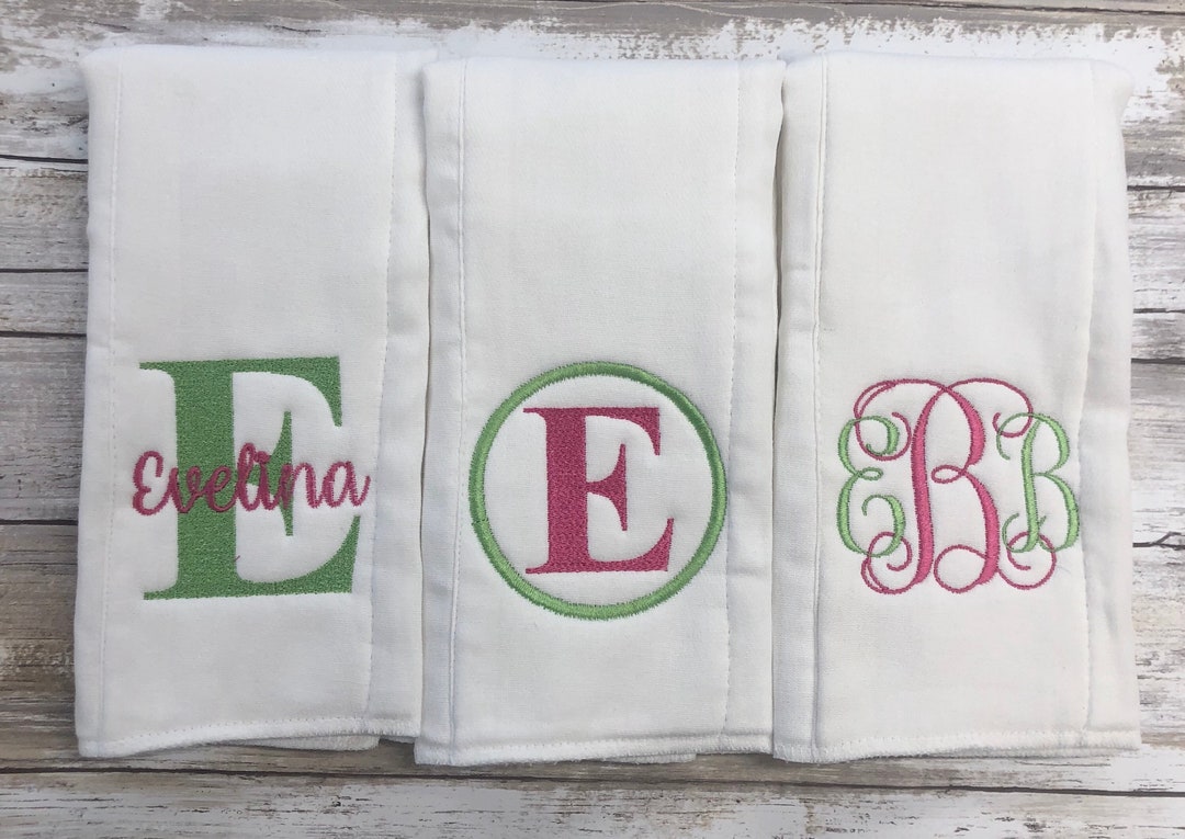 Monogrammed Burp Cloth Set Set of 3 Monogrammed Burp Cloths PICK Your