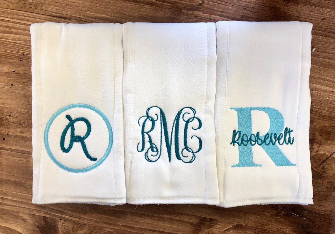Monogrammed Burp Cloth Set Set of 3 Monogrammed Burp Cloths Etsy