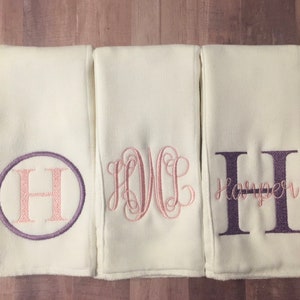 Monogrammed burp cloth set Set of 3 Monogrammed burp cloths PICK your own Thread colors personalized burp cloths boy girl unisex image 4