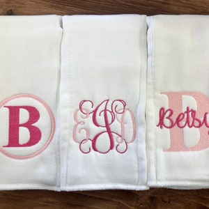 Monogrammed burp cloth set Set of 3 Monogrammed burp cloths PICK your own Thread colors personalized burp cloths boy girl unisex image 8