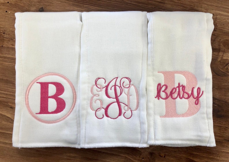 Monogrammed burp cloth set Set of 3 Monogrammed burp cloths PICK your own Thread colors personalized burp cloths boy girl unisex image 8