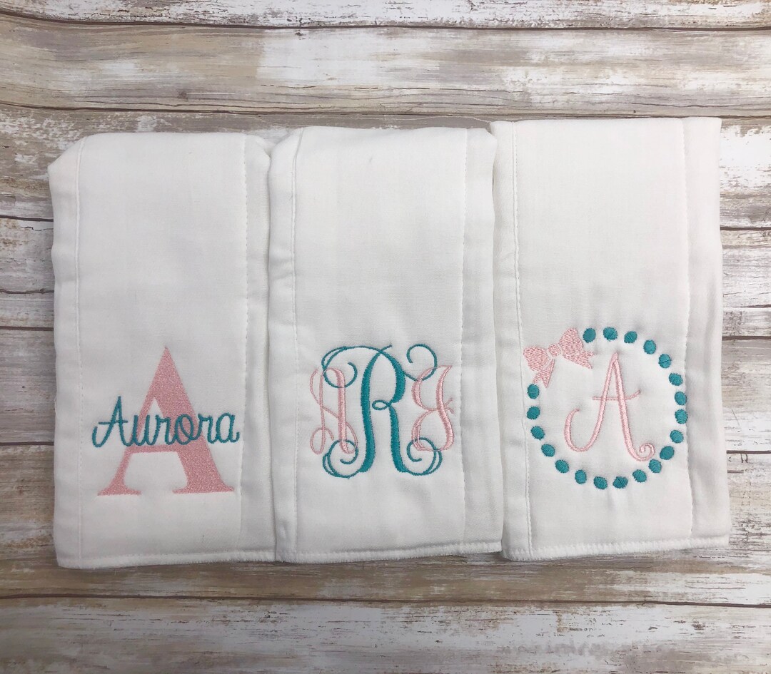 Monogrammed Burp Cloth Set Set of 3 Monogrammed Burp Cloths PICK Your