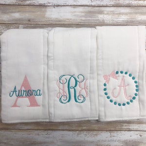Monogrammed burp cloth set Set of 3 Monogrammed burp cloths PICK  your own Thread colors personalized burp cloths boy girl unisex
