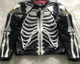 Very Rare!! Vanson Leather Clair De Lune Skeleton Bones Jacket