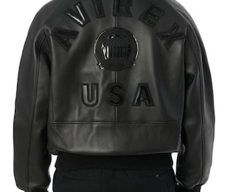 Chaqueta bomber de cuero negro AVIREX USA Edition, chaqueta de motociclista auténtica Cowsoft