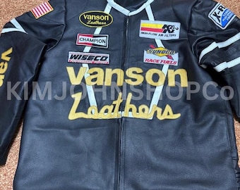 Vanson Leathers Rindsleder Motorradjacke, Racing Patch Bikerjacke