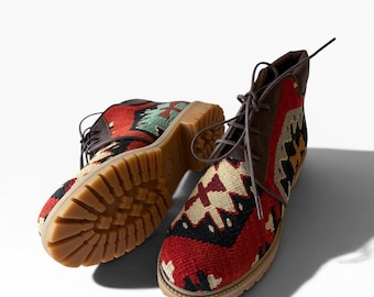 Handmade Unisex Kilim Boots | Kilim Hiking Boots | One of a Kind Boots | EU 39