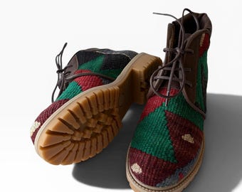 Handmade Unisex Kilim Boots | Kilim Hiking Boots | One of a Kind Boots | EU 36