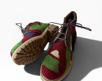 Handmade Unisex Kilim Boots | Kilim Hiking Boots | One of a Kind Boots | EU 38