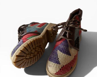 Handmade Unisex Kilim Boots | Kilim Hiking Boots | One of a Kind Boots | EU 37
