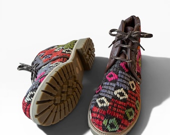 Handmade Unisex Kilim Boots | Kilim Hiking Boots | One of a Kind Boots | EU 44