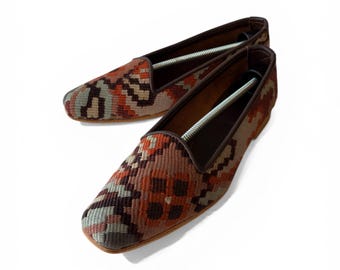 Women's Kilim Slippers I Handmade Women's Shoes I Women's Loafers EU 38 / UK 5