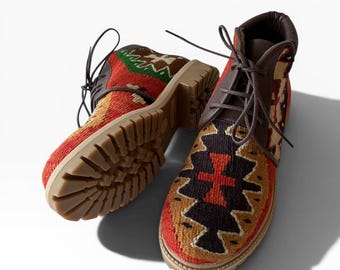Handmade Unisex Kilim Boots | Kilim Hiking Boots | One of a Kind Boots | EU 37