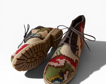 Handmade Unisex Kilim Boots | Kilim Hiking Boots | One of a Kind Boots | EU 38