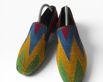 Handgefertigte Herren Kilim Loafers I Kilim Sandalen & Hausschuhe I Herren Kilim Schuhe EU 41 / UK 7