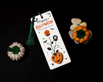 Regalo di Halloween per gli amanti dei libri: set di segnalibri all'uncinetto, regalo spettrale per appassionati di libri, biglietto di auguri di Halloween.