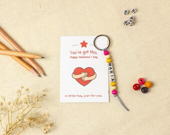 Portachiavi Pocket Hug e ciondolo per borsa con perline – Regalo di San Valentino per la classe, San Valentino in classe, bomboniera per feste per adolescenti