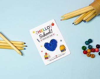 Segnalibro a forma di cuore all'uncinetto per il primo giorno di scuola, regalo per il ritorno a scuola.