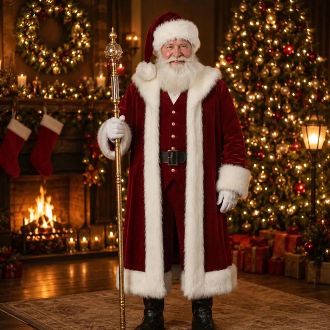 Halco Santa Suits Men's Luxury Santa Suit, Red Velvet Christmas Costume, Fur Trim Santa ...