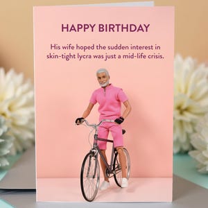 Occasion Cards - Cycling Crisis - Happy Birthday - Doll Artwork Card