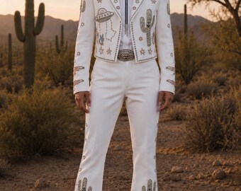 Ivory Western Embroidered Suit | Custom Tailored Cowboy Wedding Outfit