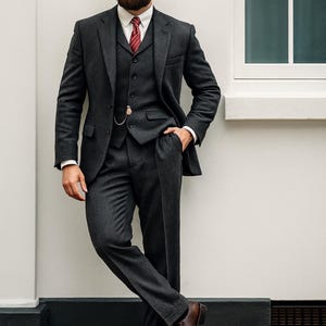 Vintage Charcoal Grey Wool Blend 3 Piece Suit | Slim-Regular Fit