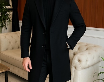 Men's Black Wool Overcoat | Handmade Custom Fit Topcoat