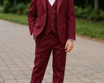 Bordeauxrood 3-delig pak jongens – klassieke kinderkleding bruiloft en feest