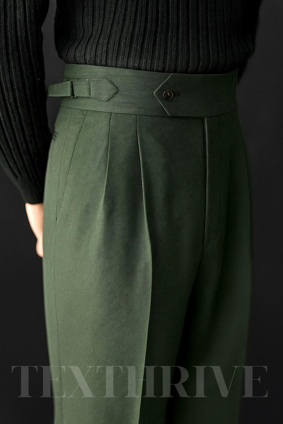 Olive Green Linen Gurkha Pants - High Waist Pleated Trousers - Etsy