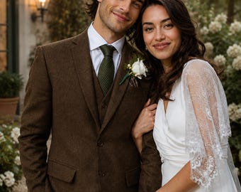 Brown Wool 3-Piece Wedding Suit | Vintage Italian Tailoring, Groom Tuxedo